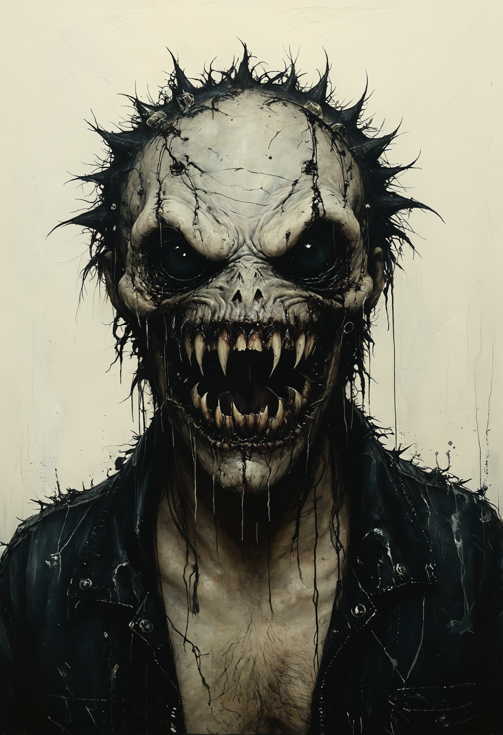 Lurking creature with venomous, needle teeth, Top-down Lighting, <lora:Melting_world:0.8>, <lora:IPXL_v8:0.7> inkpunk style