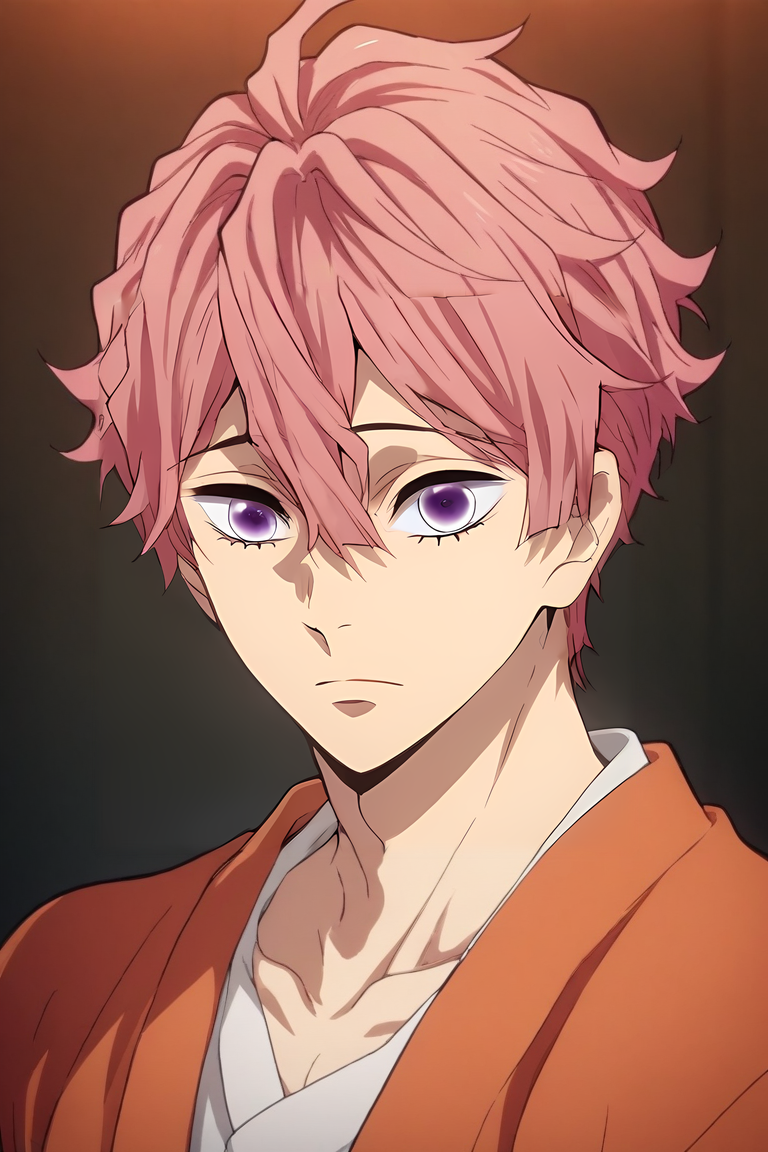 score_9, score_8_up, score_7_up, source_anime, , (photorealistic:0.6), looking at viewer, upper body, depth of field, 1boy, male focus, <lora:kisumi_shigino_pony:0.74>, kisumi_shigino, pink hair, purple eyes, hair between eyes, solo, Elemental Control, <lora:kimetsu_no_yaiba_style_pony:0.88>, kimetsu_no_yaiba_style, <lora:sdxl_lightning_8step_lora:1>,