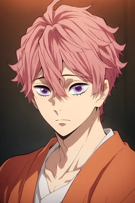 score_9, score_8_up, score_7_up, source_anime, , (photorealistic:0.6), looking at viewer, upper body, depth of field, 1boy, male focus, <lora:kisumi_shigino_pony:0.74>, kisumi_shigino, pink hair, purple eyes, hair between eyes, solo, Elemental Control, <lora:kimetsu_no_yaiba_style_pony:0.88>, kimetsu_no_yaiba_style, <lora:sdxl_lightning_8step_lora:1>,