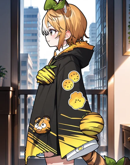 masterpiece, perfect quality, best quality, absolutely eye-catching, absurdres, highres, newest, 1girl, <lora:tomomitorayaIllustriousXL:1>, tomomitoraya, jacket, cowboy shot, from side,