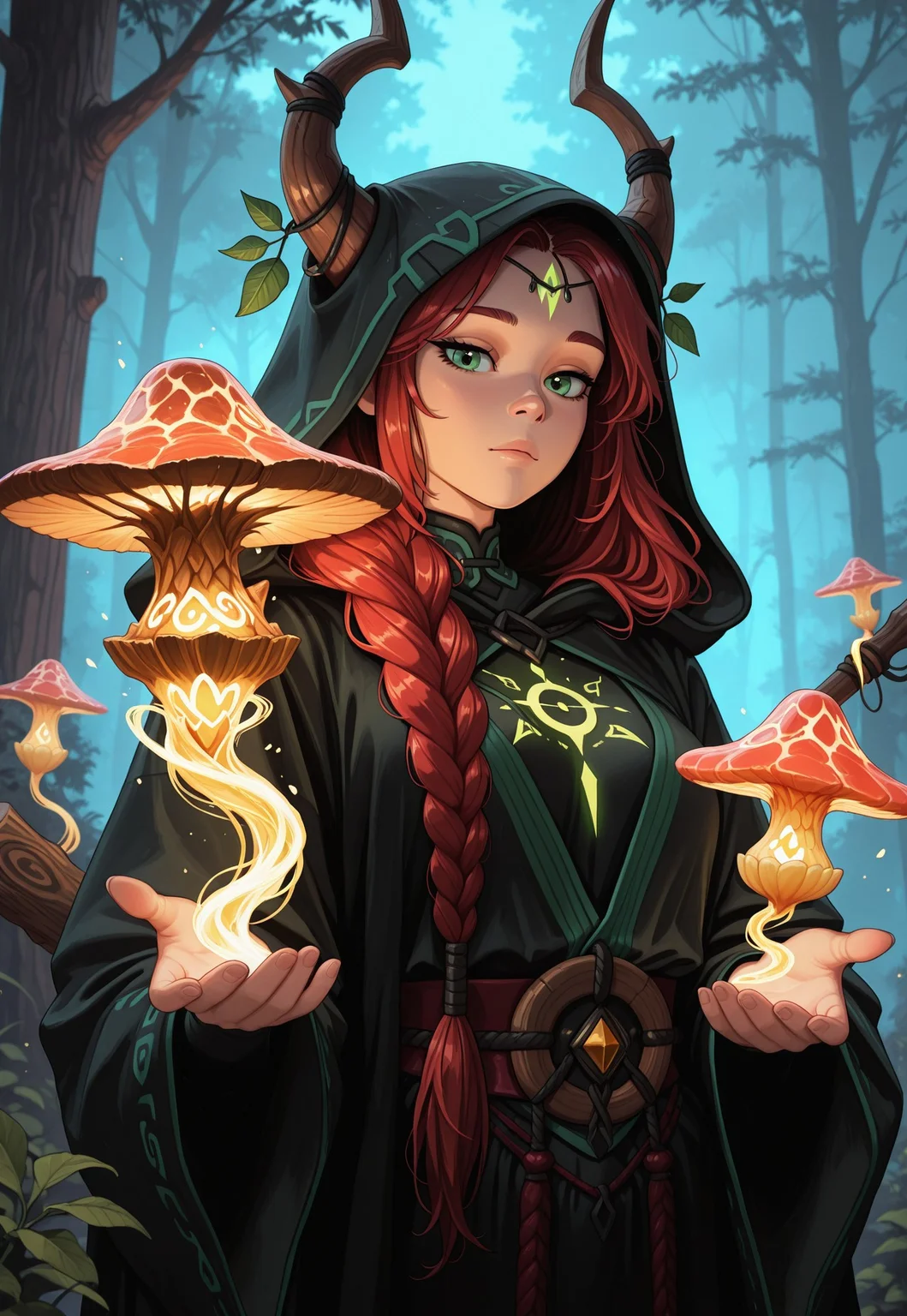 score_9, score_8_up, score_7_up, 1girl, solo, mystical druid, flowing robes with nature-inspired patterns and earthy tones, ancient wooden staff with carved runes and a glowing crystal at the top, long braided auburn hair adorned with flowers and leaves, realistic, cinematic angle, cinematic lighting, graceful body, wise face, deep green eyes, meditative pose
BREAK
standing in a sacred grove surrounded by ancient trees
BREAK
source_fantasy_art, rating_explicit, expressive, full body, elegant pose
BREAK
detailed beautiful background, enchanted forest with towering ancient trees and lush undergrowth, glowing mushrooms and luminescent plants, mystical creatures such as fairies and woodland spirits, distant mountains with waterfalls, serene atmosphere with a sense of harmony and magic
<lora:Expressive_H:0.6>Expressiveh, (SimplepositiveXLv1:1.3), (upper body, full clothed:1.85) ((masterpiece)) (ultra realistic, 32k, masterpiece:1.2), (high detailed skin:1.1), (high quality:1.1) (((full clothed))) <lora:DandonFuga_Style_v.2_-_Pony:0.8>
<lora:add-detail-xl:1>
<lora:Dynamic Poses:1>