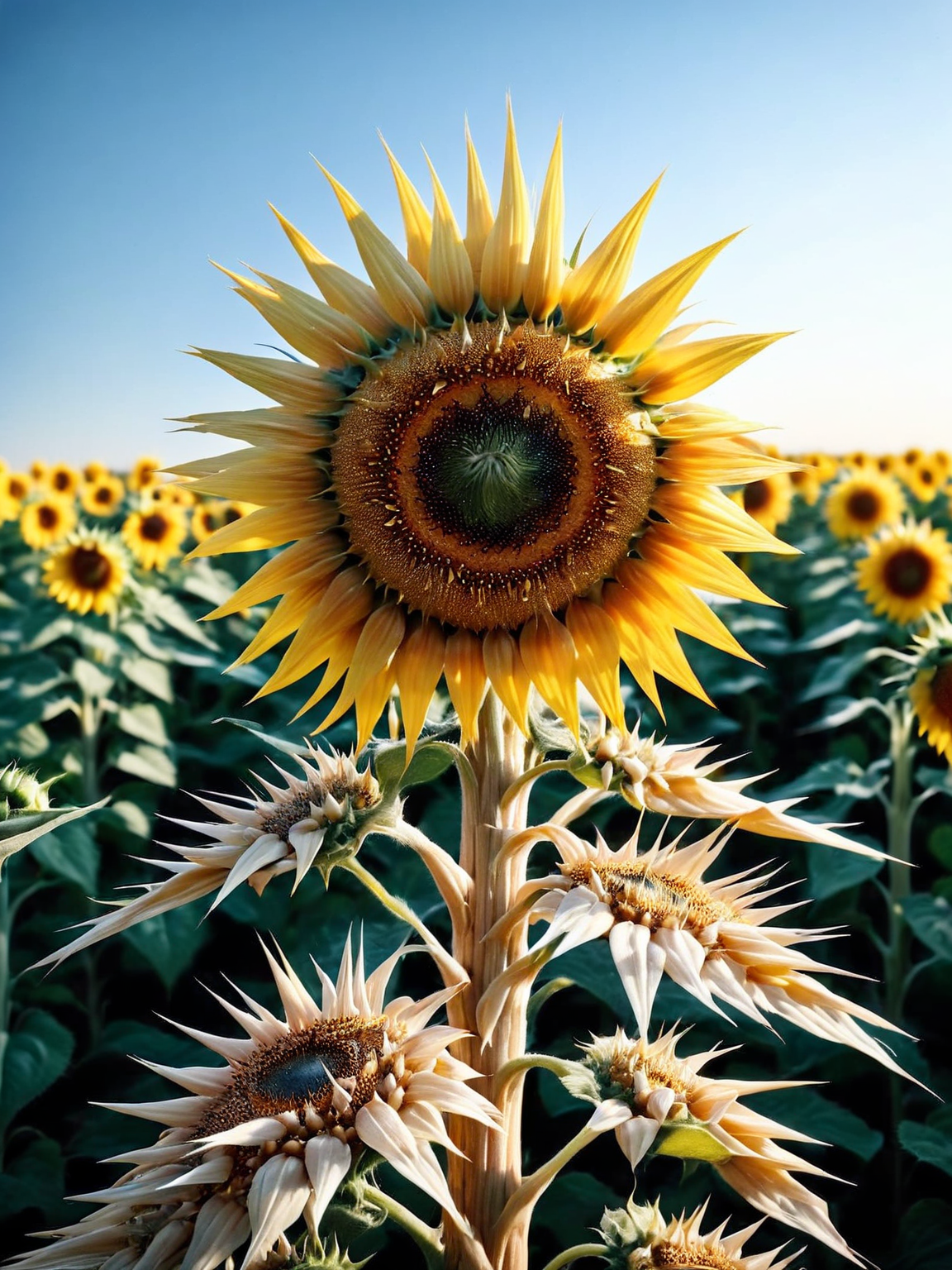 ais-thrny sunflower, growing in a field of wheat <lora:ais-thrny-sdxl:1>