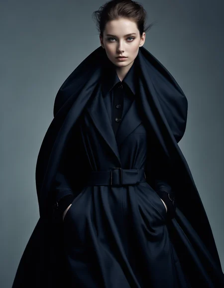 photo of a exquisitely beautiful pale skin punk 1girl, solo, 20 y.o, wearing a dark navy dress, outdoor, cloak, coat, hands in pockets, studio background, alluring eyes, dark eyes, skin pores, Thorough, highly detailed skin, intricately detailed, seductive makeup, BREAK
high-end camera, 135mm lens,high-key portrait photography, by Tim Walker,
(best quality, masterpiece, high quality, highres, realistic),
 <lora:Black Dress Balenciaga-Bruce Ta VN:0.8>