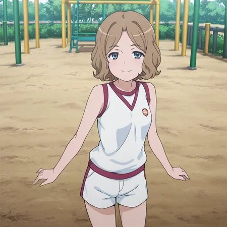 nsfw, masterpiece, best quality, amazing quality, 1girl, solo, index_railgun_wannai_kinuho, standing, smile, blue eyes, white shorts, brown hair, white shirt, short hair, sleeveless shirt, gym uniform, looking at viewer, outdoor, playground,
<lora:Wannai_Kinuho_-_Index_Railgun:0.7>