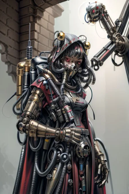 ((masterpiece,best quality)), absurdres, BREAK
mechanical arms, robes, hood, BREAK
((techpriest)), cyborg, mechanical face, mechanical limbs, gas mask, mechanical tentacles, (mechanical backpack), red cloak, BREAK
1other, solo, holding gun, weapon, gun, firearm, BREAK
(egypt),