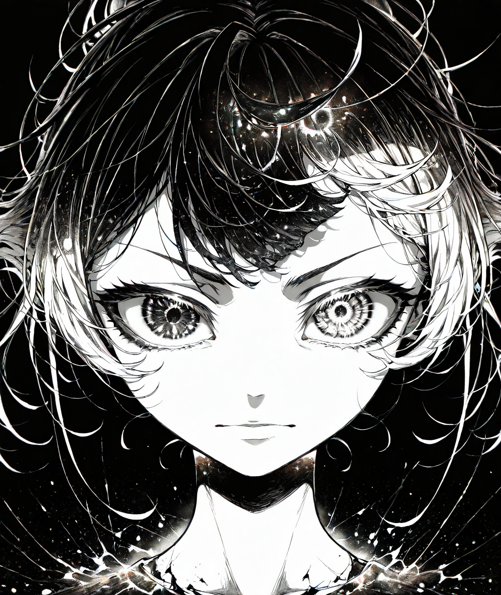 masterpiece, best quality, absurdres, highres, newest, limited palette, black background, colorful, vibrant, glowing outline, monochrome, black and white, close-up, face focus, eye focus, dark_eye_focus, 
, <lora:dark_eye_detail_illus:0.8>, <lora:youjo_senki:0.8>, tanyadegurechaff,