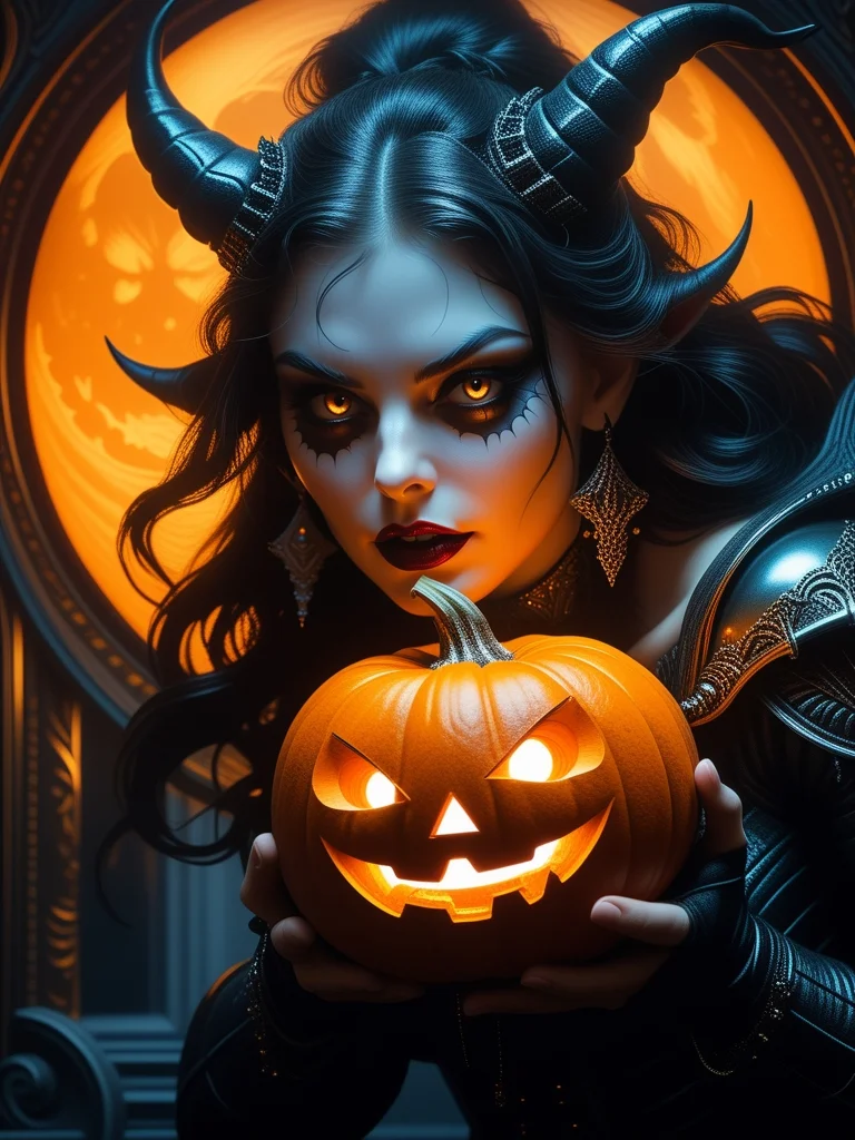 ((best quality)), ((masterpiece)), ((detailed)), (exquisite), impressive, ((astounding)),
suddenly an evil bloodthirsty cacodemon in the form of a Halloween pumpkin, painted in orange Halloween colors, flies down on me from above, an evil eye drills its target, horns and growths stick out in different directions in a frightening way, a huge fiery mouth is wide open, many predatory sharp teeth are eager to grab and tear apart the unfortunate innocent victim, huge fangs are flashing, saliva drips from the predatory mouth,
dark starry night, full moon, creepy Halloween night,
The sparkling glowing evil eye adds a touch of horror to this scene.
This creature is a masterpiece of artists Boris Vallejo and Julie Bell, with dark and evil features captured in a realistic style.
A dark starry night with a full bright moon in the background contrasts with the orange Halloween colors of the creature's body,
and the interplay of light and shadow adds depth to the cacodemon, creating an image of the eternal terror and fear that Halloween night brings, (full-length photo: 1.7),
Wide Angle Lens, Wide Angle, Sharp Focus, Hyper-Detailed, Very Complex), Striking Detail, Cinematic Shot Detail,
Cinematic Photography, Film Mood, Cinematic Lighting, Compelling Composition, Narrative Elements, Conveys emotion, mood, and narrative depth, creating visually striking images that feel like still frames from a movie,
<lora:add-detail-xl:0.7>, <lora:WildcardX-XL-Detail-Enhancer:0.4>,
Graffiti Art Style, Ornate and Intricate, Neo-Baroque, Pencil Sketch Drawing, Vibrant Rim Light, cinematic photo photograph prompt,50mm . cinematic 4k epic detailed 4k epic detailed photograph shot on kodak detailed cinematic hbo dark moody,35mm photo,grainy,vignette,vintage,Kodachrome,Lomography,stained,highly detailed,found footage,
hyper-detailed,beautifully color-coded,Hyperrealism style glamour shot of low light photo of Luxurious Elegance, Luxury product,
Artgerm,figurative art,highly detailed digital painting,a fine art painting,cinematic light,dynamic composition,elegant,intricate,very inspirational,innocent,aesthetic,(sharp focus),color inspired,extremely,RAW photo,(high detailed skin:1.2),8k uhd,dslr,soft lighting,high quality,film grain,Fujifilm XT3,masterpiece,best quality,realistic,very clear,ultra quality,ultra detailed,masterpiece. Ambient,moody,dramatic,shadowy. Beauty focused,make-up,lighting,seductive, masterpiece,best quality,realistic,very clear,
Ultra-realistic images,even more detailed than photography,by artists like Chuck Close,emphasis on texture and minute detail insane details,intricate details,beautifully color graded,insanely detailed and intricate,hypermaximalist,elegant,hyper realistic,super detailed,biomechanical landscapes,surreal forms,dark and intricate textures,a fusion of organic and machine,eerie beauty,alien figures,dystopian visions,intricate details,monochromatic color schemes with highlights of metallic sheens,by H.R. Giger,
35mm photograph, film, bokeh, professional, 4k, highly detailed, bright rim light, high contrast, bold edge light, black and white drawing, graphite drawing, ornate and elaborate, dynaimc, Neo-Baroque, decorative, highly detailed, elaborate, ornate, intricate, dynamic, dramatic, vibrant colors, graffiti art style, Vector art, Vivid colors, Clean lines, Sharp edges, Minimalist, Precise geometry, Simplistic, Smooth curves, Bold outlines, Crisp shapes, Flat colors, Illustration art piece, High contrast shadows, Technical illustration, Graphic design, Vector graphics, High contrast, Precision artwork, Linear compositions, Scalable artwork, Digital art,