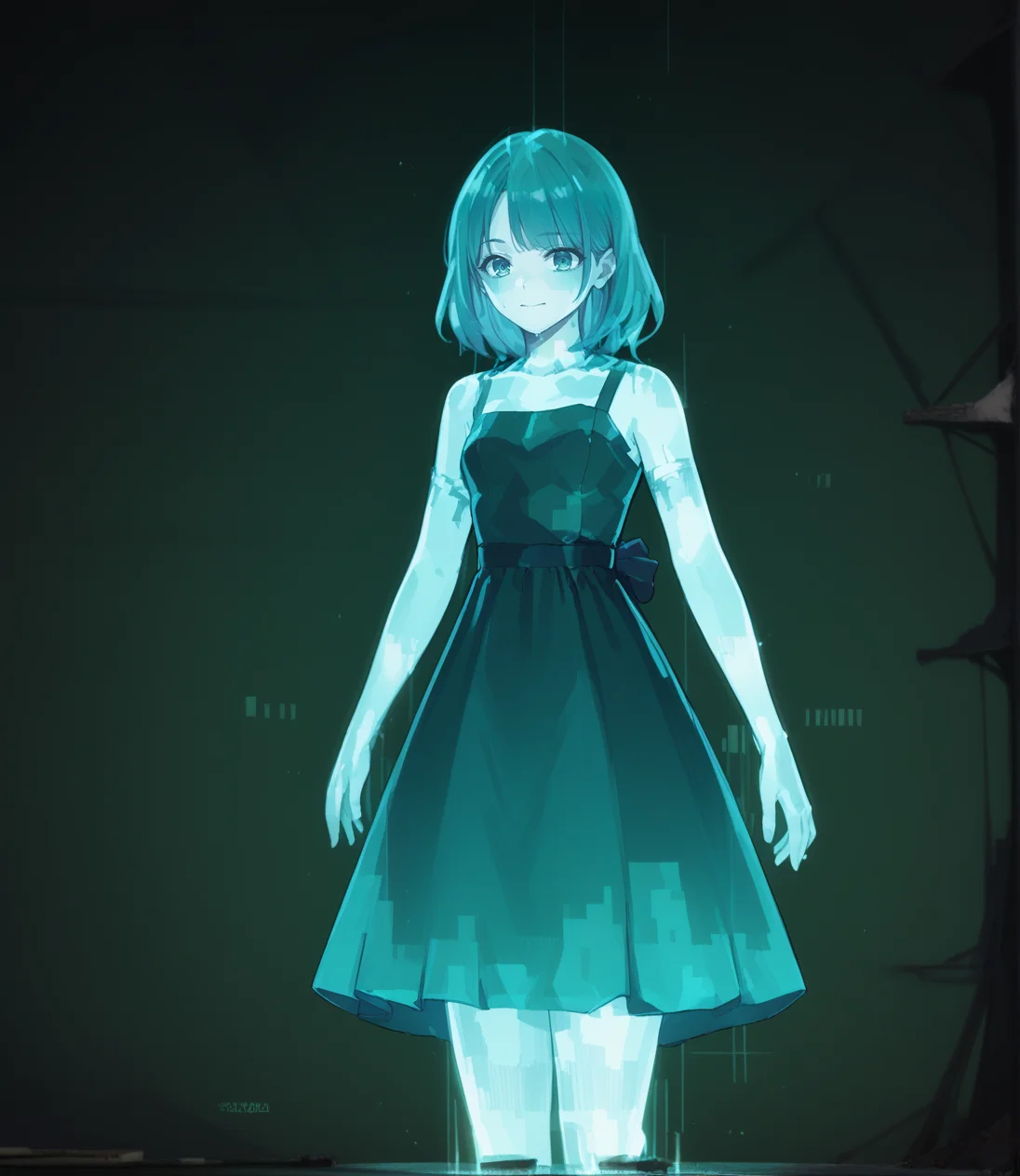 score_9,score_8_up,score_7_up,score_6_up, source anime BREAK,
1girl, solo,
green hologram, holographic girl, glowing,
cowboy shot, dress, medium hair,
<lora:hologram_v1_0_c16:1.1>