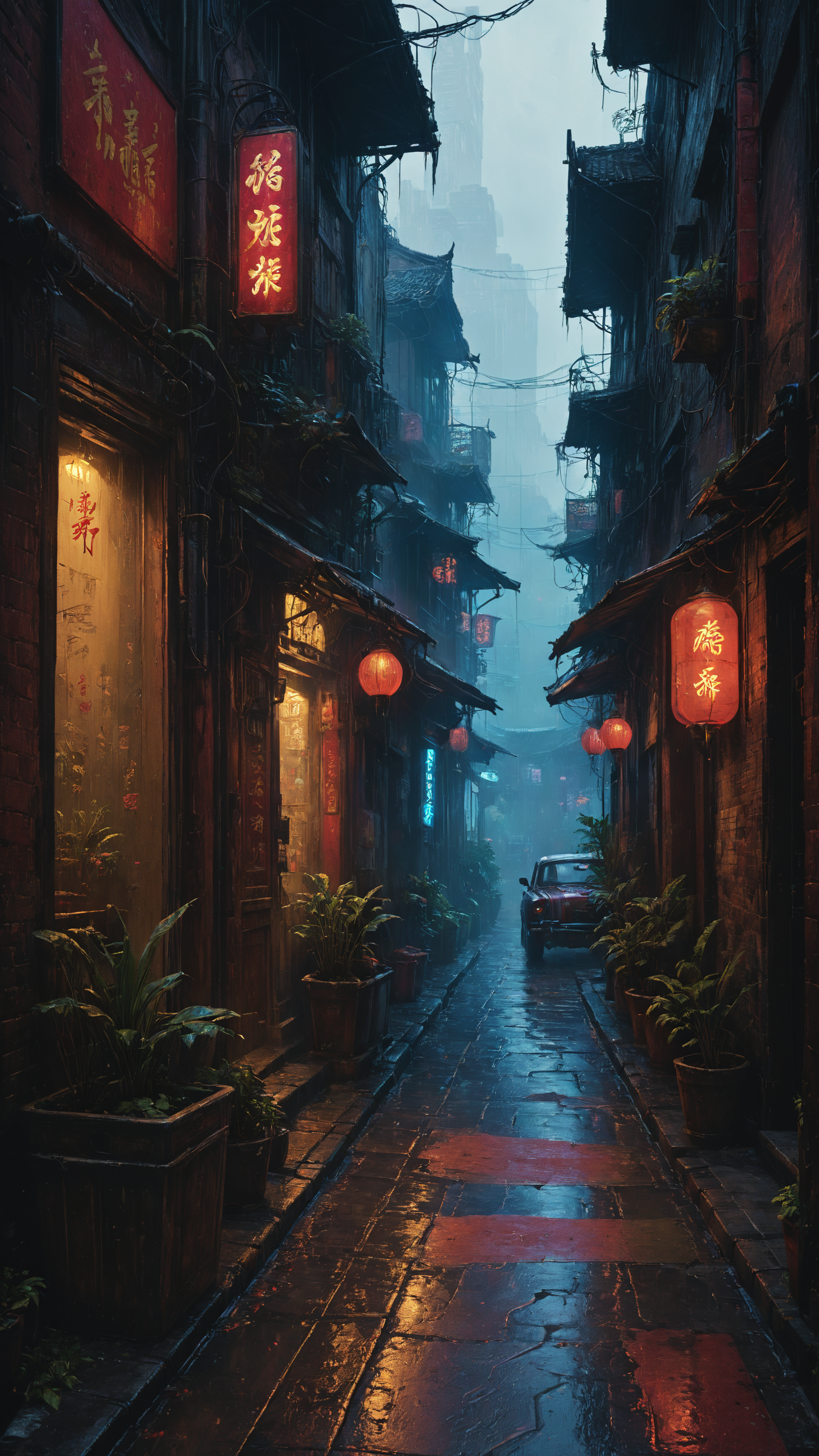 A rain-soaked alleyway is illuminated by the flickering glow of neon signs, its shadows dancing in the shifting light, cin3,, fantasy art, digital painting, volumetric lighting, highly detailed, artstation, sharp focus, illustration, concept art, ruan jia, steve mccurry <lora:cine:0.7> <lora:Misty_Vintage:0.8> <lora:RMSDXL_Creative:0.4>