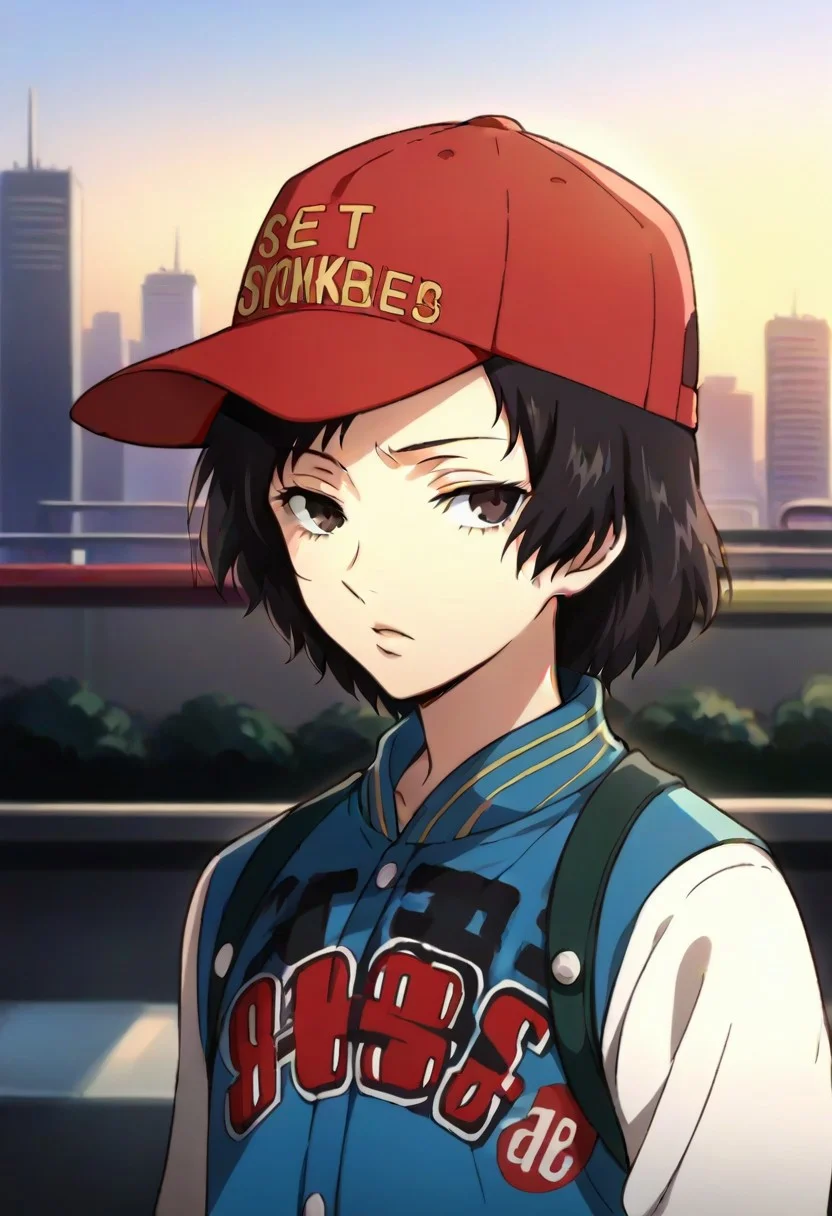 source_anime, highly detailed, shinya,, hat, solo, baseball cap, jacket, black hair, black eyes, short hair, upper body, letterman jacket, red headwear, outdoor, city, street,,,,,,,,,,,,,anime coloring, anime screencap, 1girl,Solo ,, anime,PUFFY nipple,, Uncensored ,Unedited ,,,,,,, ,,,