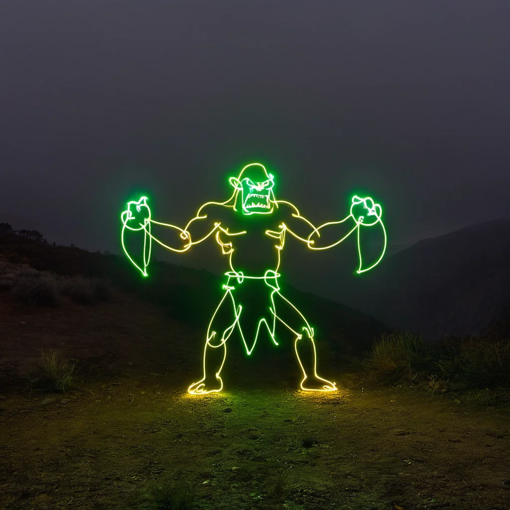 light painting of an orc shouting