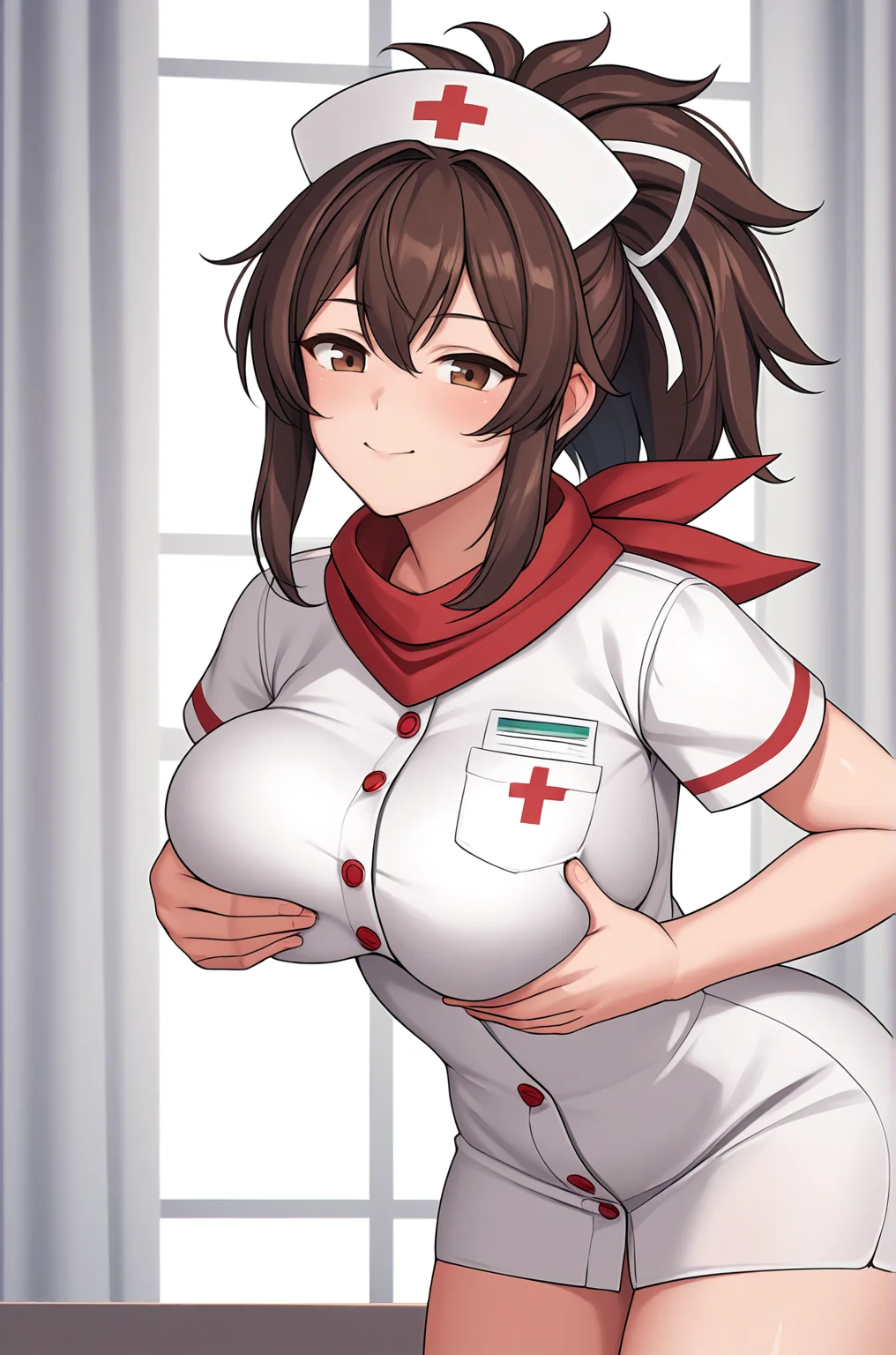 anime artwork score_9, score_8_up, score_7_up, score_6_up, score_5_up, score_4_up, source_anime, BREAK, thick outline, fat outline,
Asuka_XL, brown eyes, brown hair, ponytail, white ribbon, red scarf, large breasts, BREAK, nurse outfit, BREAK, leaning forward, breast grab, groping, breast squeeze,
<lora:Asuka_XL:0.7>
<lora:PersonalAmi_PonyXL:1.0>