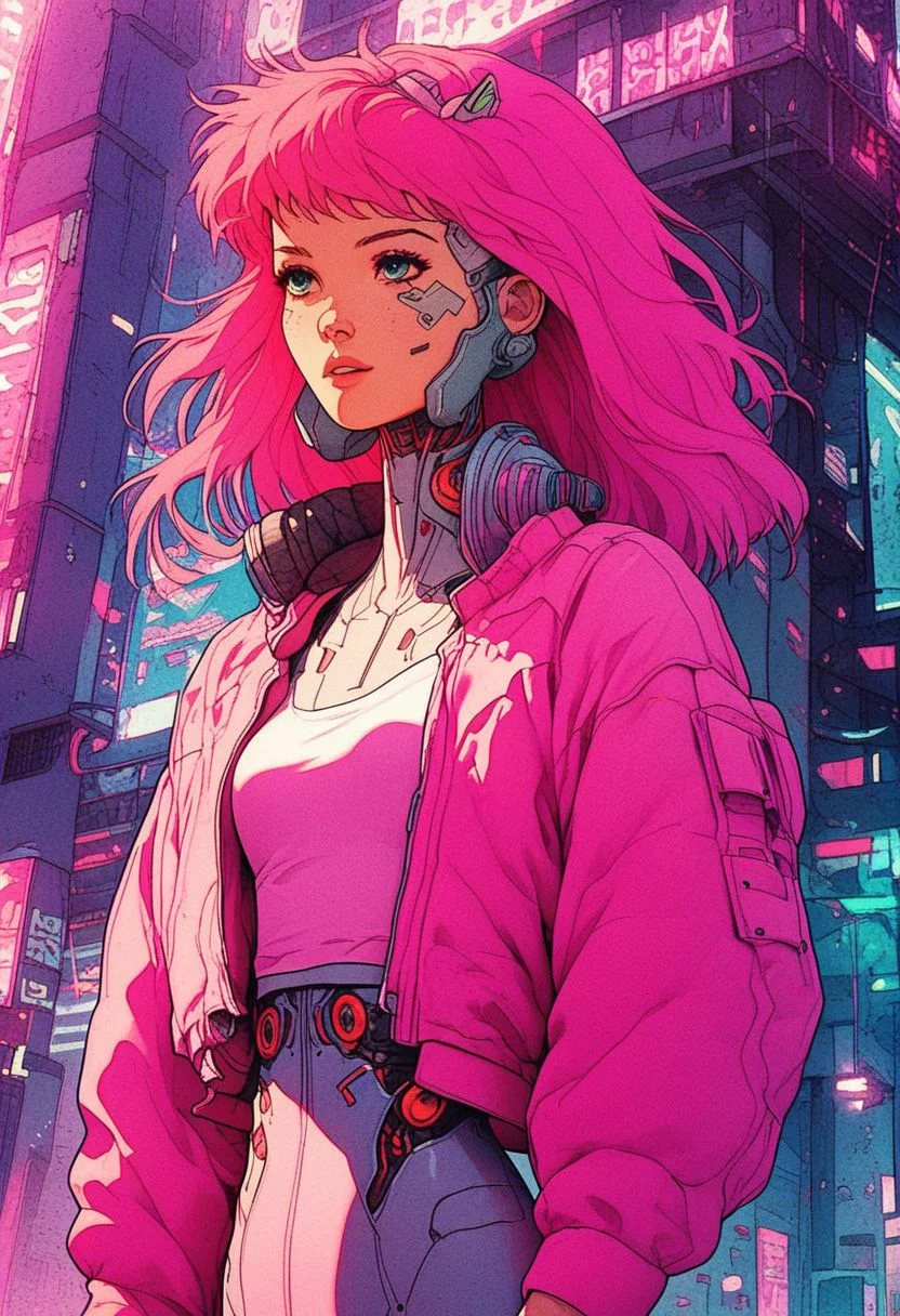 score_9, knva, 1girl, Barbie, pink clothing, pink city, cyberpunk,