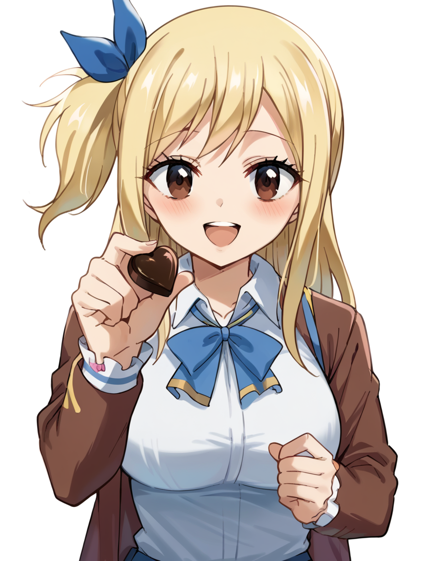 score_9, score_8_up, score_7_up, source_anime, lucyheartfilia, <lora:lucy-heartfilia-s7-ponyxl-lora-nochekaiser:1>, lucy heartfilia, blonde hair, brown eyes, long hair, one side up, ribbon, hair ribbon, blue ribbon, large breasts,, <lora:incoming-chocolate-ponyxl-lora-nochekaiser:1> incoming food, chocolate, holding, holding chocolate, holding food, food, looking at viewer, open mouth, blush, smile, school uniform,, ,