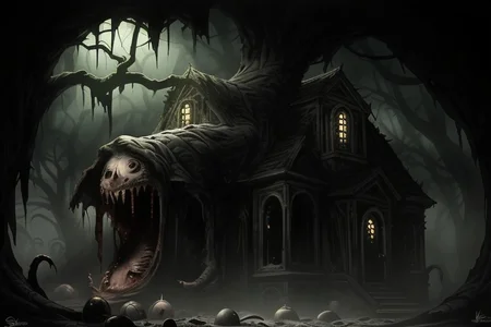 Photography, photorealistic, insanely real life detailed, 8k, highest resolution possible, sharp focus, taken with professional DSLR and lenses, cinematic, taken best skilled cinematographer,
mong, monster, horror \(haunted house\), Darkness,
hiding in a house,night,dark,looking from hiding place at viewer, creature is small bu terrifying, hiding behind furniture, peeking to see how close you are,
horror movie atmosphere, cinematic dark night time lighting and dramatic shadows,