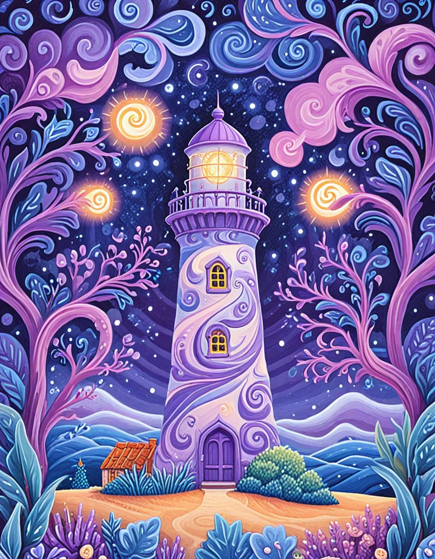 novuschroma66 style swirl patterns To the Lighthouse <lora:sdxl_lightning_8step_lora:1> <lora:novuschroma66 style:1>