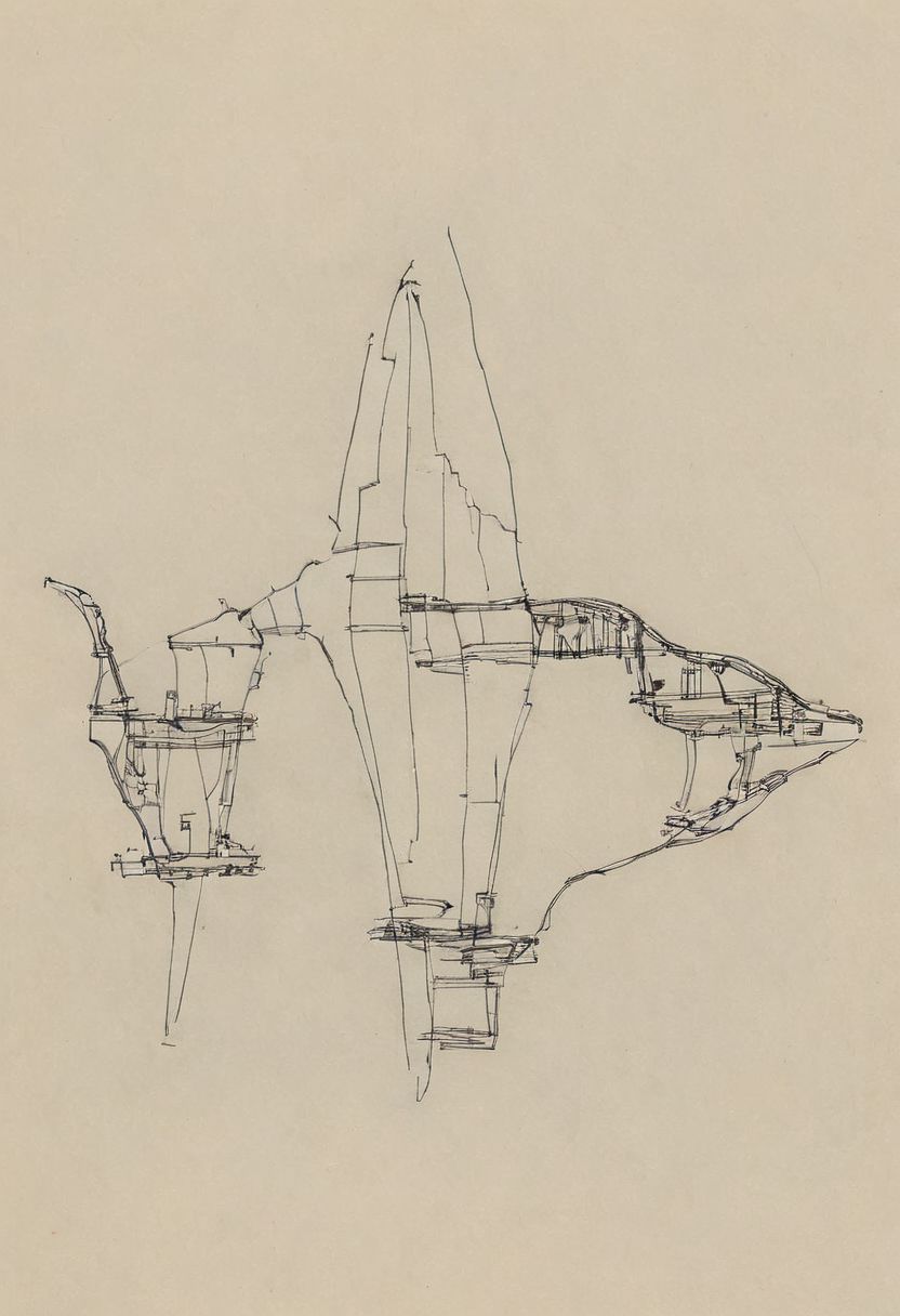 a professional hand sketch of architecture,
(POV view , DOF, first people view from the entrance, low angle shot:1.4),
(Ancient civilization, Alien Prometheus movie scene, dune movie scene:1.5), (The colonial city of the future, in the mist-filled Grand Canyon, on an unknown Earth-like planet, 2 moon on sky, Spaceship flight connects colonies, waterfulls:1.3), (Machu Picchu, a mountain settlement, incredibly spectacular:1.2), (Mario Botta:1.3), (avant-garde, future, reality, science fiction, photorealistic), (modern architecture:1.2), White limestone with black granite, fountain, waterfall, landmark, square, path, narrow street,
(Large Files, Ultra Realistic, 8K, 16k, FHD, HD, VFX, Perfect, Photography, composition, Architecture Sales Photography, Architecture Competition, Ultra High Resolution, Cinematography, High Resolution Image:1.1), (dramatic lighting, direct sunlight, ray tracing, clear shadow:1.2),  (real landscape:1.1), (blurred background:1.0), (urban background, more_details) ,
great lighting, extremely detailed, hillscastel, Neo Classic, Architecture sketch