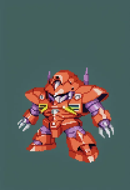 (full body view), (masterpiece), (ultra detailed), best quality, zgok, red_zgok_armor, robot, no humans, mecha, chibi, green background, simple background, SRWFStyle