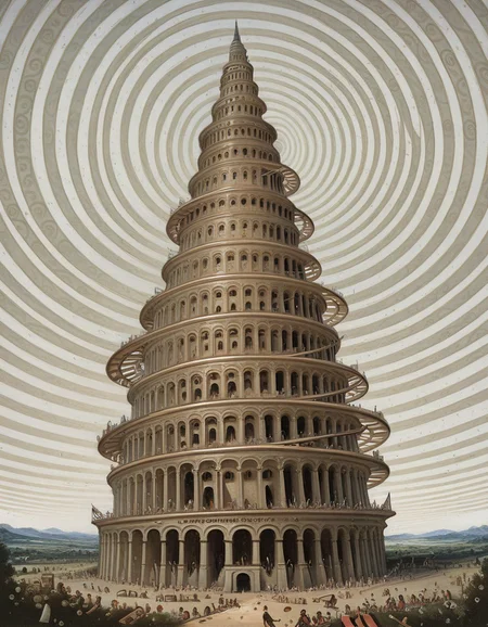 <lora:Tower_of_Babel:1> tower of babel ,artist painting the Tower of Babel on a canvas, surreal setting, brush in hand, spiral tower in background, whimsical art style,masterpiece,best quality,amazing quality