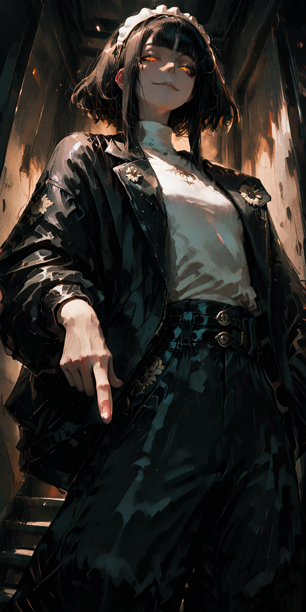 <lora:Fingergun_XLPD>,<lora:ponyv6_noobE11_2_adamW:1>,<lora:cfg_scale_boost:0.6>,<lora:Sinfully_Stylish_1.0_for_Illustrious:0.6>,masterpiece,best quality,very aesthetic,looking at viewer,luxury [thug] girl,baggy pants,baggy clothes,leather witt,open jacket,shirt,tiny undershirt,big eyes,Dumb hair,[photo \(medium\):0.8],RTX,cinematic light,light and shadow,skinny,rich girl,headdress,teen,Upward shooting,low angle,floral detail and pattern,dark theme,Pointing at Viewer,<lora:ç»ªå¿ åæ¶æå¾åå½±è´¨æå¢å¼ºV3:0.4>,XUER guangying,skinny,<lora:glowing_and_light_particles_sd3.5:0.8>,<lora:add-detail-xl:0.8>,masterpiece,best quality,amazing quality,very aesthetic,absurdres,newest,naughty face,<lora:YTSKX-WAI:0.8>,