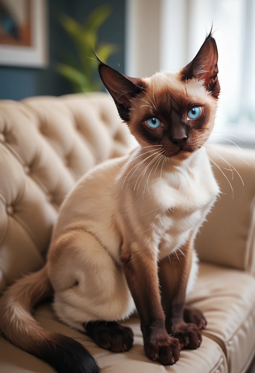 score_9, score_8_up, score_7_up, score_6_up, score_5_up, score_4_up,  source_furry, no humans, hud_si4mese_c4t, blue eyes, whiskers, tail, siamese cat, furry, <lora:siamese:0.7>, blurry background, looking at viewer, sitting, couch