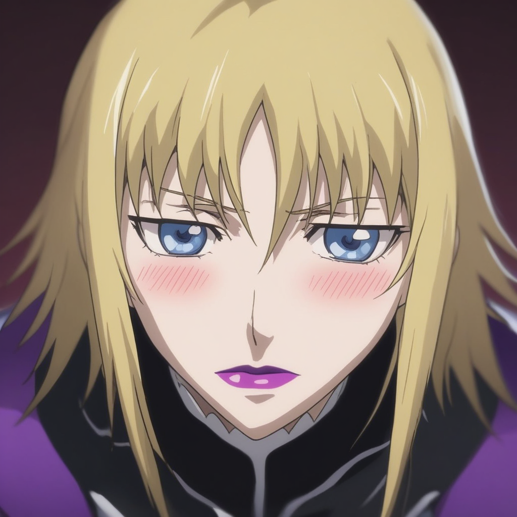 score_9, score_8_up, score_7_up, source_anime, expressive, anime, Artist speedlines, dynamic, D4RK3RTH4NBL4CK, DTB_Style, 1woman, (brita_(darker_than_black):1.2), long_hair, blonde_hair, blue eyes, purple_lips, naked_jacket ,looking at viewer, facing viewer, revealing clothes, convenient_censoring, bare_legs, high_heels, blush, blushing, embarrassed, dark background, Artist style:komori_takahiro