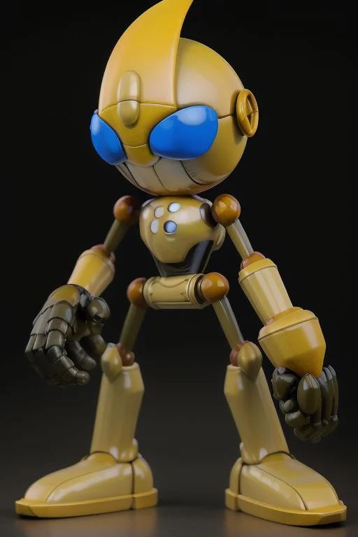 Tall, High quality, nonblurry, male focus, Ultra HD, HDR, 8K, smooth lighting, solo, (fully clothed, masterpiece, photorealistic, good shading, studio quality), (Emerl, yellow robot, light blue eyes, metal limbs, orange horn with a concealed blue gem), (1boy, male, male robot, epic lighting)), , best_quality, perfect quality, cinematic lighting, highest quality, intricate details