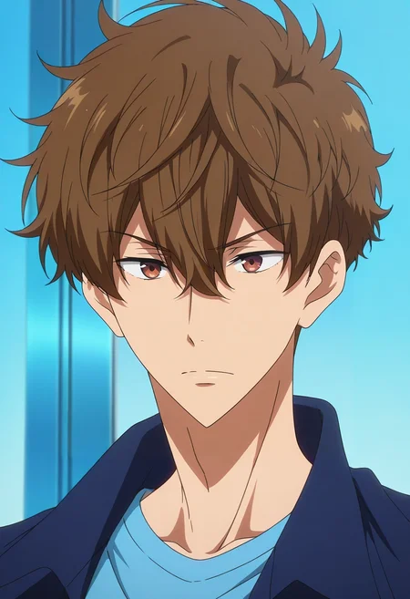 masterpiece, best quality, , anime screencap, , , , 1boy, solo, male focus, <lora:natsuya_kirishima_ilxl:0.9>, natsuya_kirishima, brown hair, brown eyes, short hair, hair between eyes, bangs, ,