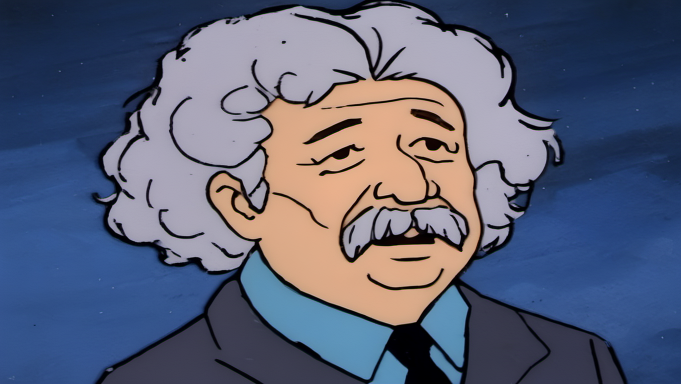 a cartoon of Albert Einstein<lora:Scooby-Doo-SDXL:1>