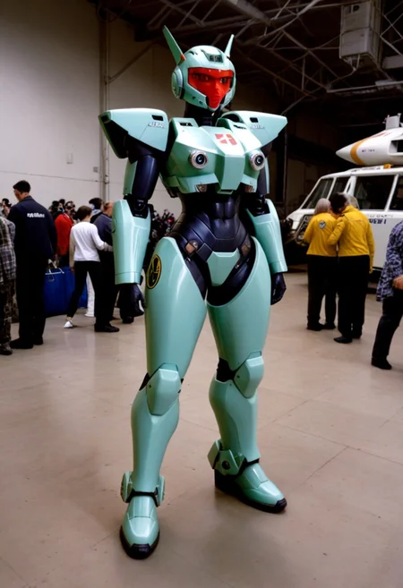 A full length 35mm photo of a sleek futuristic scene, a female gundam robot in a form-fitting gloss rwhite armored suit with green accents, wearing leather boots, her stance exuding a sense offemininity , standing in a military hangar, smooth featureless face
TheFaceLess, Polaroid Style, Polaroid photography, over exposed style, flash photography style, Kodak, fujifilm, bright light, white light