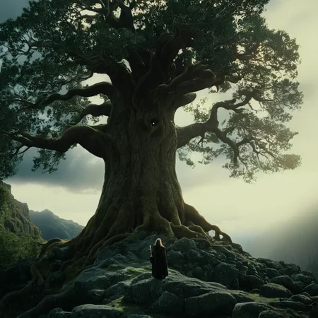 cinematic film still of <lora:The Lord of the Rings style:1>
<lora:Film Grain style:0.5>
<lora:Chiaroscuro Lighting Style:0.5>
In a Fantasy Middle-earth world in the dark ages Treebeard Fangorn Sindarin a tree with a giant trunk in a rocky area,weapon,outdoors,sky,day,sword,cloud,tree,scenery,sun , dramatic light, dramatic shadow light, film contrast, cinematic film color, cinematic film look, filmic, realistic, realism, perfection, perfect, movie still, fantasy drama, epic drama, fictional, Age of Wonders, Age of Empires, warriors, Medieval style, middle ages, dungeons and dragons style, different people, different, unique, kingdoms and castles, violent, aggressive, detailed, perfection, detailed face, detailed body, detailed hands, detailed eyes, sharp, horror themed, dark themed, epic fantasy adventure film style, Legendary, mythical, The Lord of the Rings style, shallow depth of field, vignette, highly detailed, high budget, bokeh, cinemascope, moody, epic, gorgeous, film grain, grainy