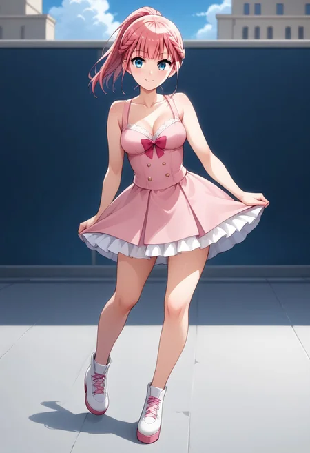 Score_9, Score_8, Score_7,Source_anime,
BREAK
1girl: <lora:miharu kirisu-v2>,miharu kirisu ,Bokutachi wa Benkyou ga Dekinai,
 pink hair,long hair, ponytail, bangs, blue eyes, , braid, french braid, medium breasts,full body
BREAK
figure skater outfit, pink outfit, skating on ice, frozen outdoors