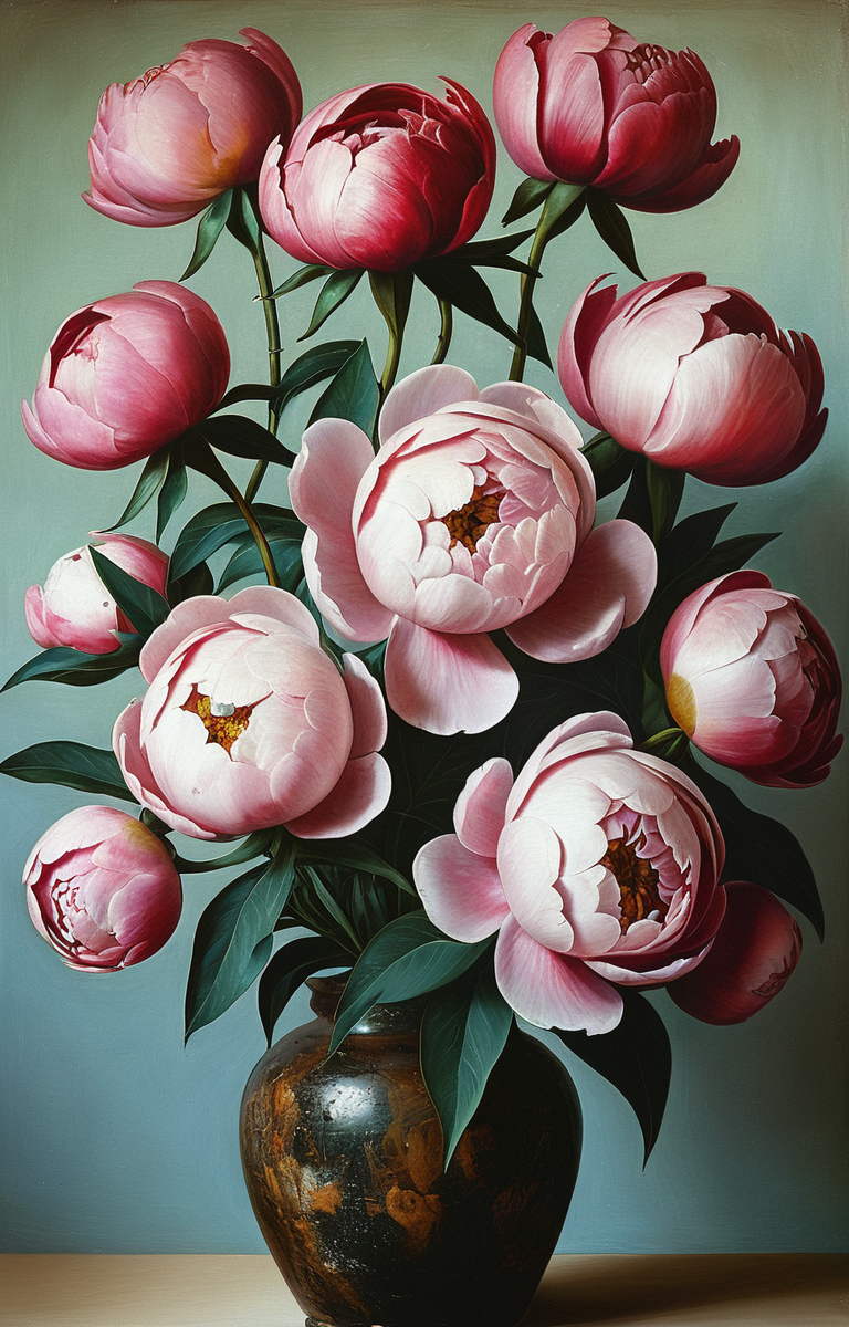 masterpiece,best quality,<lora:tbh217-sdxl:0.9>,illustration,style of William Zorach decaying peonies