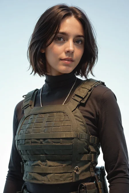 core_9, score_8_up, score_7_up, score_6_up, masterpiece, ultra quality, crystal clear, 8K UHD, photorealism, female, wearing a bulletproof vest, Modern bob hairstyle, <lora:Sin_Nombre_P:1>, Sin_Nombre