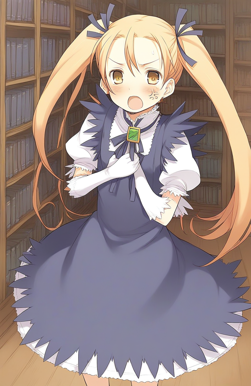score_9, score_8_up, score_7_up, source_anime, rating_explicit, BREAK  <lora:Aliese_Martini_Ver2.0_XL:1> aliese_martini, 1girl, solo, yellow eyes, gloves, blonde hair, elbow gloves, oekaki, dress, open mouth, ribbon, blush, anger, library, room,