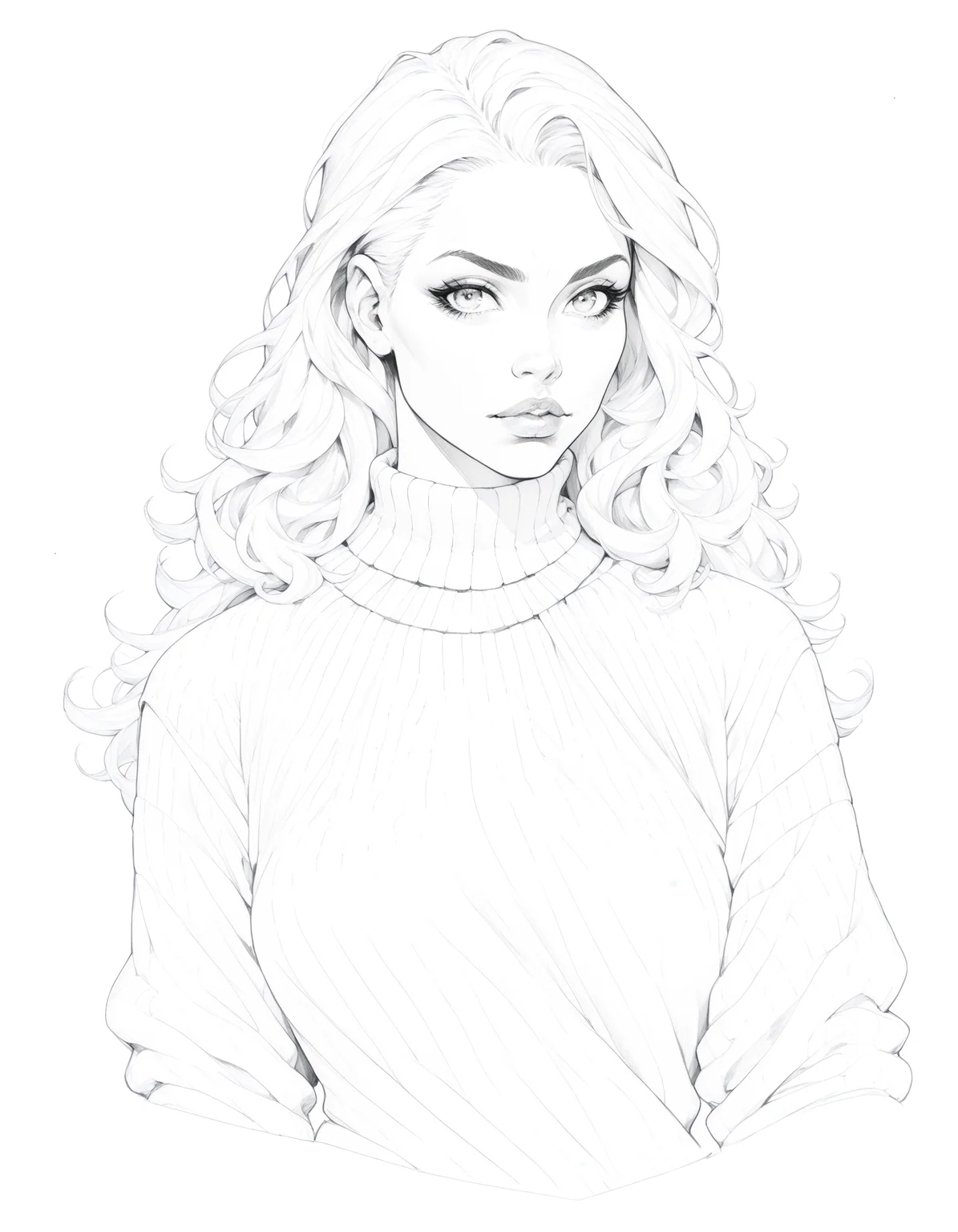 score_9, score_8_up, score_7_up, score_6_up, Comistyle, 1girl, dated, dress, greyscale, lips, long hair, looking at viewer, monochrome, simple background, sketch, solo, sweater, sweater dress, traditional media, white background, <lora:ComicsPonyXL_V2:1>