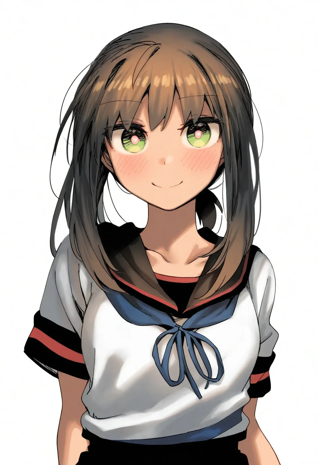 high definition, amazing quality, very aesthetic, best quality, masterpiece, highres, simple background, white background, 
<lora:erugotto_style_NoobAI_v2:1> erugotto, 
1girl, solo, looking at viewer, upper body, fubuki \(kancolle\), smile, serafuku,
