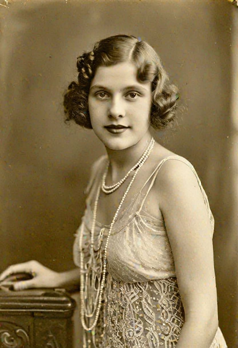 Vintage photo in 1920s of a young woman