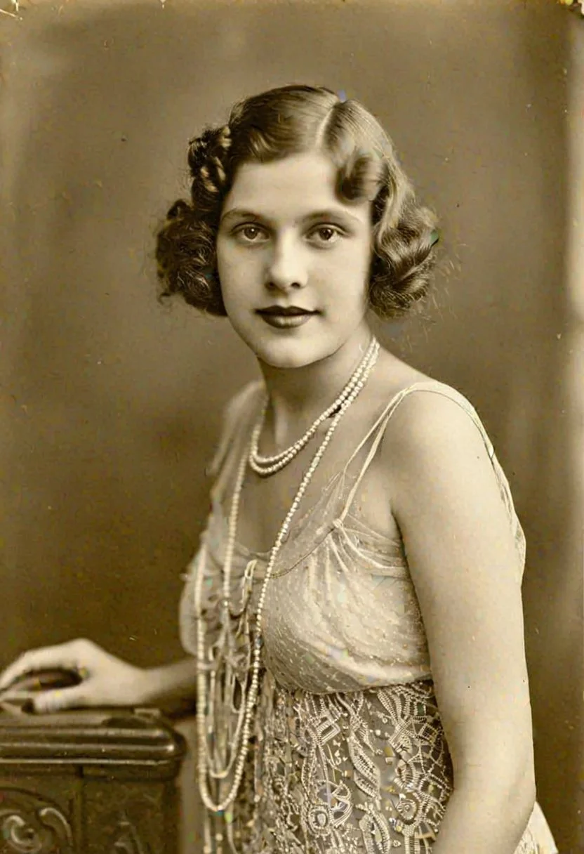 Vintage photo in 1920s of a young woman