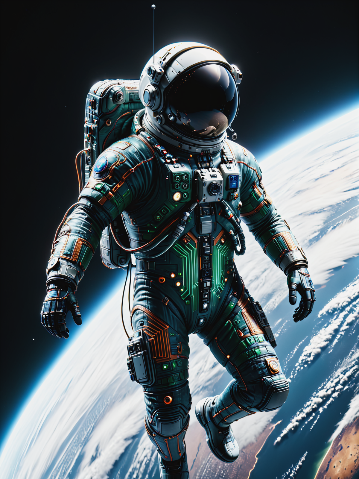 mad-circuit astronaut floating in orbit of earth, cinematic shot, detailed illustration, cinematic shot <lora:Coloruful_Circuit_SDXL_v2:1>