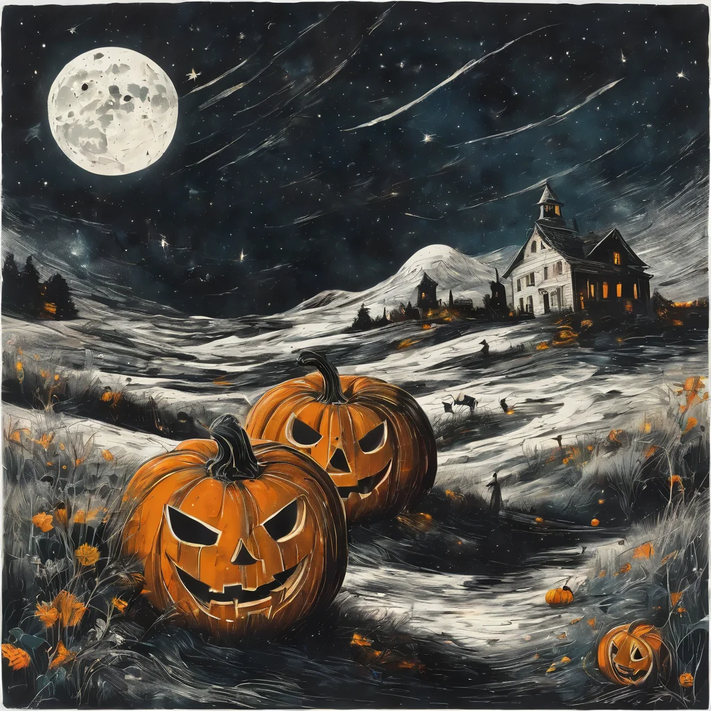 halloween theme,(masterpiece:1.2),(best quality:1.2),realistic style,Astral,funny pumpkin head,the expression of doubt,take the scythe,dynamic lens,<lora:Astral>,