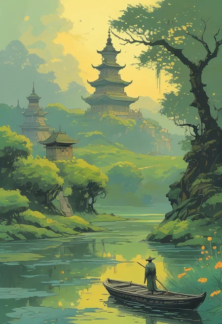 <lora:kallmekris:0.5> kallmekris mixed with <lora:esme_sdxl:0.5> esme , fantasy, fantasy art, A mystical forest filled with ancient trees, glowing flowers, and ethereal creatures like fairies and talking animals. animals, fairies, magical creatures, fantastic beasts, The atmosphere is both enchanting and eerie, with shadows of lurking dangers. In the center, a gateway to different realms. Bengali landscape, Indian landscape,, i oil painting, palette knife soft brushstrokes, heavy strokes, dripping paint, art station on trend, sharp focus, intricate details, highly detailed ,art by enki bilal, art by philippe druillet, art by moebius, inspired by french comics art ,art by Jakub Rozalski,