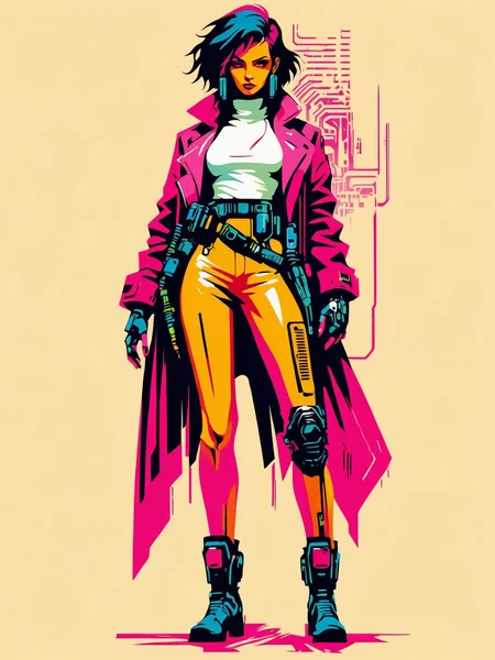 mad-stncl, woman, cyberpunk  <lora:Stencil_Art_SDXL:0.8>, (masterpiece:1.2), best quality