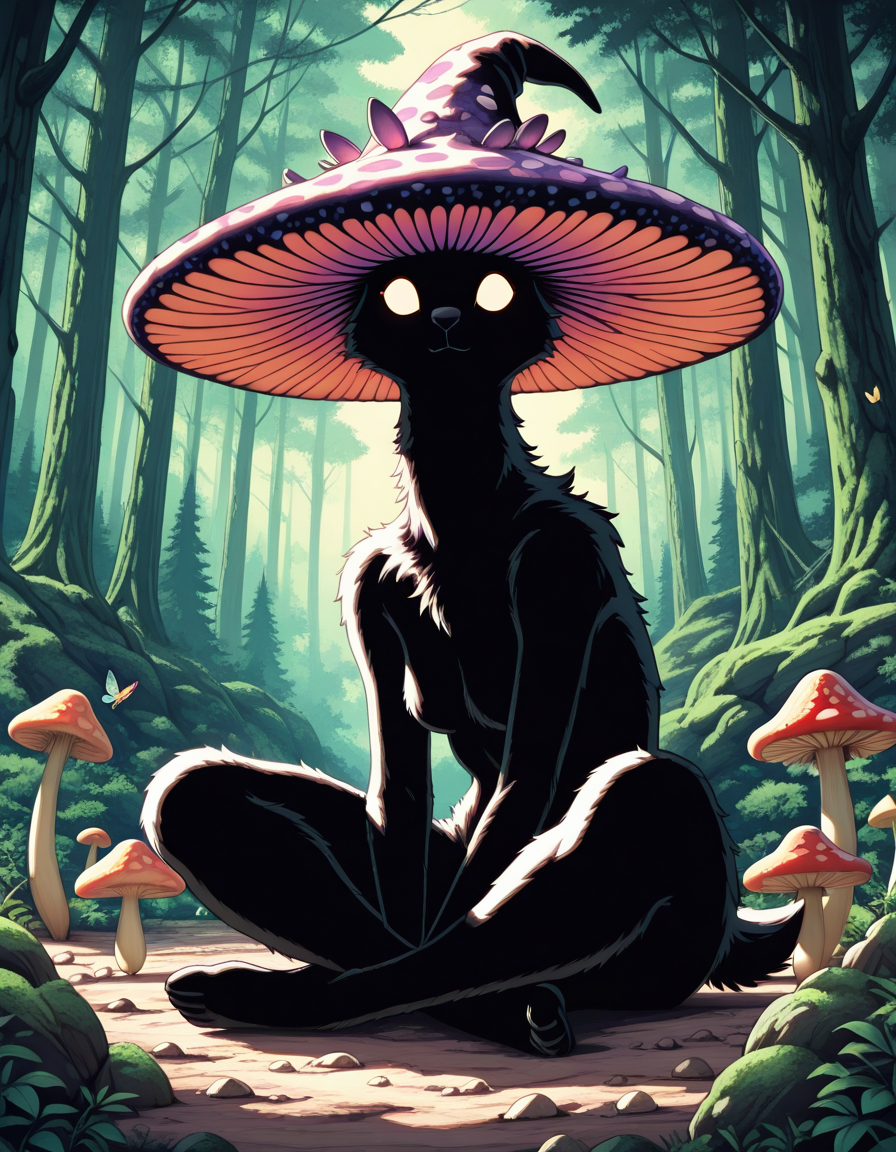 <lora:FreakyFreak:1>, fre4ky, (masterpiece, best quality, ultra-detailed, absurdres, newest, detailed textures, correct anatomy:1), 
cute capybara sitting cross-legged on a large mushroom, big eyes, wearing a wizard hat with a star pattern, vibrant forest background, soft lighting, fantasy, whimsical, magical, colorful butterflies fluttering around, dainty flowers scattered on the ground and mushroom cap, lush greenery, rocks and moss, enchanting atmosphere, dreamy, adorable, fantasy creature, soft fur, innocent expression, bright and cheerful, detailed shading, high contrast, centered composition, serene environment, peaceful forest scene, magical forest, cute and charming, soft and fluffy