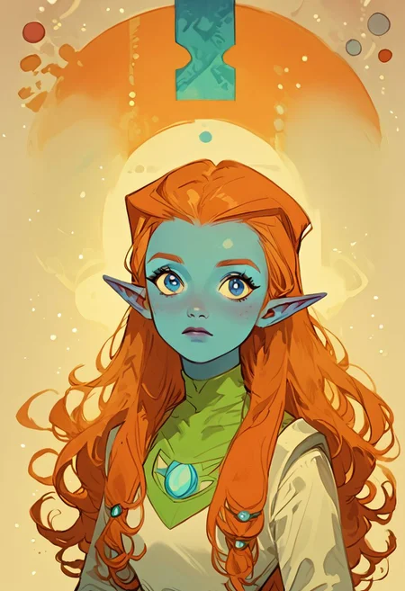 score_9, score_8_up, score_7_up, score_6_up, fl4ttr1p,
1girl, solo, zzMira, blue eyes, blue skin, orange hair, pointy ears, white spacesuit,