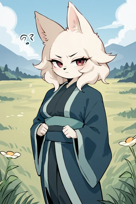 score_9, score_8_up, score_7_up, score_4_up, score_5_up, score_6_up, source_anime, <lora:Heng_Nine_Sols:0.7>, furry, anthro, body fur, white fur, fluffy fur, animal nose, large eyes, narrowed eyes, long eyelashes, animal ears, medium breasts, grass, looking at viewer
skindentation, kimono, robe, cloak,
(confusion, (skeptical incredulous mistrustful leery:1.1) , closed mouth, (one brow up:1.1), ),