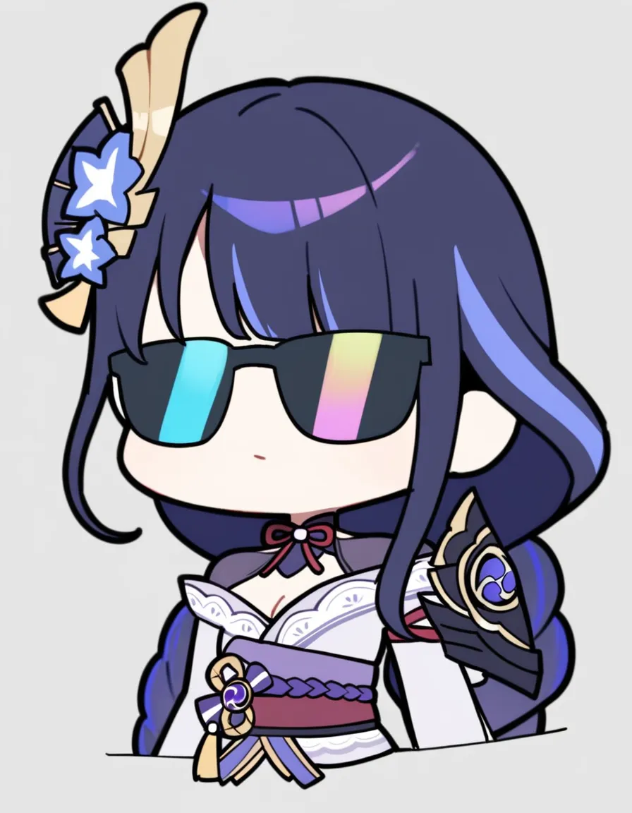 BA_sunglasses, 1girl, raiden shogun, genshin impact, simple background
 <lora:BA_sunglasses_animagine:0.7>