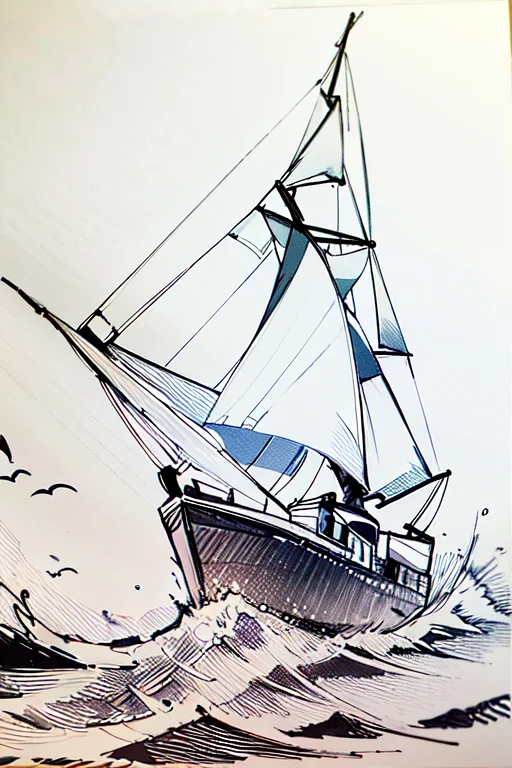 pen_sketch_style, big sailboat, heavy wave, seagull, wind, ink, sketch, <lora:PenSketchStyle_v13:0.8>