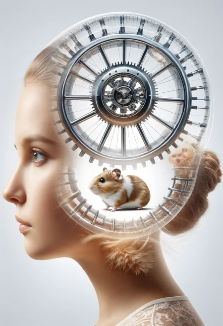 dvr-wwyt, a woman, a hamster wheel, double exposure <lora:dvr-wwyt:0.8>