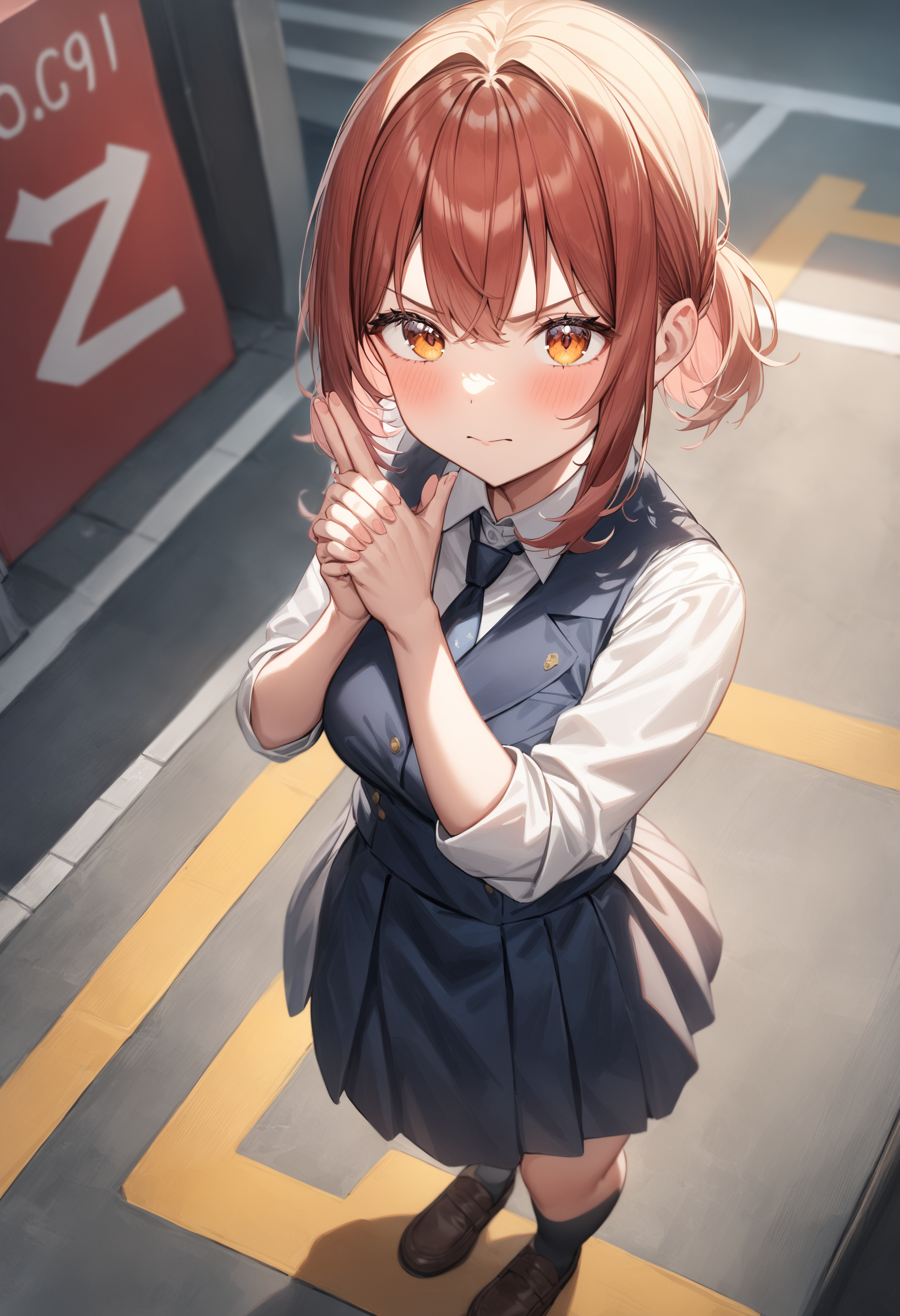 1girl, <lora:sdxl2-flat2-512b:-1>,medium breasts,school uniform,
dual finger gun,<lora:dualfingergun_XL_v1:0.8>
from above, upper body, looking up, serious, underground parking lot, closed mouth,
masterpiece, best quality, very aesthetic, absurdres